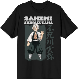 Demon Slayer Sanemi Shinazugawa Adult Black Crew Neck Short Sleeve T-shirt-Medium