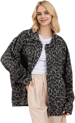 Denim Jacket for Women Leopard Print Jacket Cheetah Denim Bomber Jacket Retro Button-up Front Print Tops
