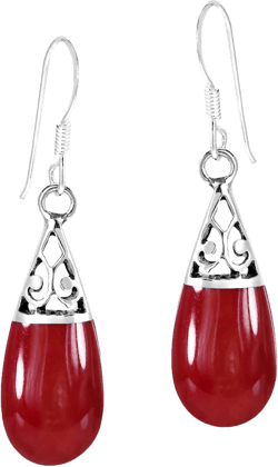 AeraVida Filigree Swirl Teardrop Reconstructed Red Coral Inlay .925 Silver Dangle Earrings for Women | Fashion Jewelry | Elegant Earrings | Cute Earrings