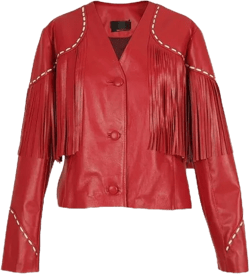 Iconic Western Womens Fringe Real Leather Jacket Regular Black - Red Large Red