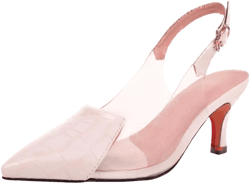 YIYA Women's Heart Slingback Heels Pumps Patent Leather Clear PVC Kitten Mid Heel Sexy Closed Pointed Toe Buckle Strap Slip On Backless Mules Sandals