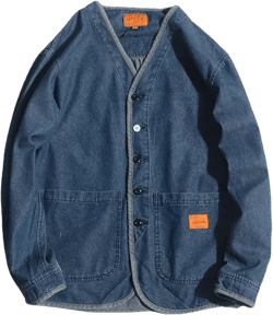Men's Large Pocket V-Neck Japanese Vintage Denim Jacket X-Large Dark Blue