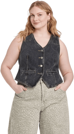 Women&#39;s Denim Vest - Universal Thread&#8482; Black 22: Cotton, Midweight, Front Button, Adjustable Waist