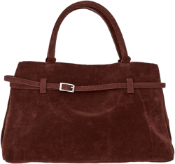 Chocolate Faux Suede Buckle Square Tote Bag