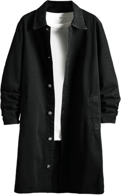 Men's Denim Trench Coat Long Jean Jacket Winter Warm Windbreaker Overcoat
