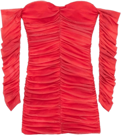 Spring Women's Tube Top Long Sleeve Pleated Dress Hip Skirt - Red - M