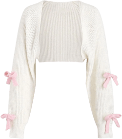 SHENHE Women's Open Front Ribbed Knit Bow Cute Cropped Cardigan Bolero Sweater Shrug Large Beige