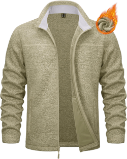 MAGCOMSEN Men's Full Zip Fleece Jackets Lightweight Winter Zip Up Jacket Warm Casual Work Sweatshirts with Zipper Pocket Light Yellow Heather Small