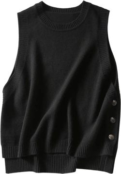 Blostirno Women's Sleeveless Sweater Vest Crewneck Classic Ribbed Knit Pullover Vests Loose Fit Trendy Sweaters Tops X-Large Black
