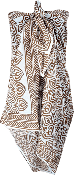 100% Cotton Block Print Sarong - Women's Swimsuit Wrap Cover-Up, Long Beachwear & Resort Apparel 44x74 Brown