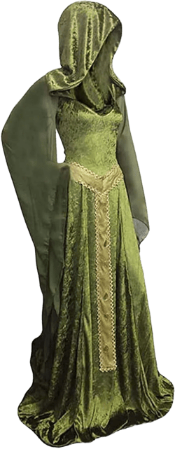 Medieval Dress Hooded Costume Lace Up Renaissance Cloak Vintage Long Sleeve Green Velvet Gown Dress Halloween Party