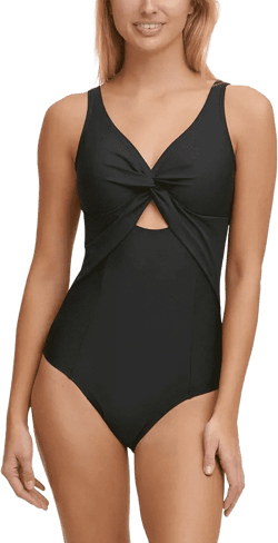 DKNY BLACK Peek-a-Boo Twist One-Piece Swimsuit, US 8