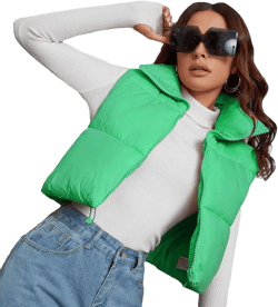 Women's Winter Crop Vest Lightweight Stand Collar Puffer Padded Vest with Pockets Warm Sleeveless Zip up Gilet X-Large Green