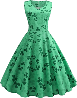 aihihe St Patricks Day Dress for Women A Line Pleated Hepburn Dress Lukcy Shamrock Print Irish Dress 2024 Vintage Dress
