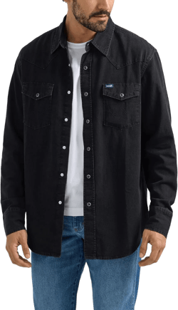 Wrangler Men's Denim Collection Snap Shirt X-Large Black Denim