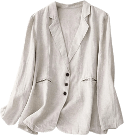 Womens Cotton Linen Blazer Notch Lapel Single Breasted Suit Coat Jackets Boyfriend Loose Casual Comfy Blazer Jacket Beige Large