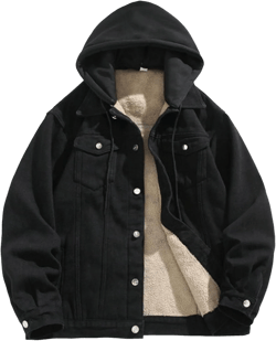 Men's Hoodie Fleece Lined Denim Jacket Long Sleeve Casual Button Down Trucker Coat Warm Winter Hooded Jackets