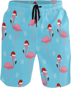 Christmas Flamingo Santa Snow Blue Men's Swim Trunks Beach Shorts Quick Dry Swim Board Shorts Bathing Suits S Small