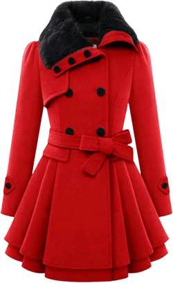 Maiyifu-GJ Womens Lapel Faux Fur Collar Wool Blend Trench Coat Vintage Double Breasted Long Jacket Casual Coat with Belt Small Red