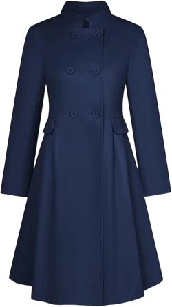 SEMATOMALA Women's Winter Wool Blend Swing Dress Coat Stand Collar Double Breasted Trench Coat A Line Pea Coat Small Navy