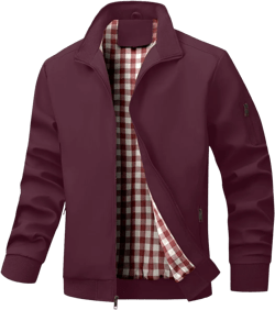 Men's Bomber Jacket Lightweight Casual Windbreaker Jackets Zip Up Coat Wind Red X-Large