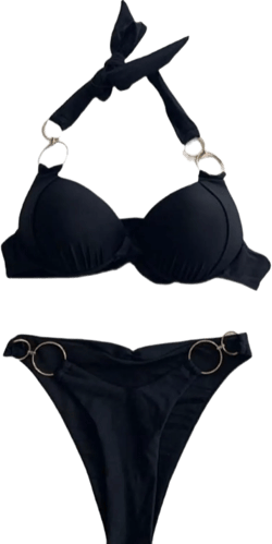 Bathing Suits for Women 2 Piece Bikini Plus Size Thong Triangle Suits Lace Up Swimwear Summer Beach High Leg Swimsuit Large Black