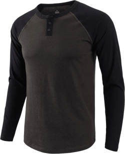 Men's Henley Shirts Raglan Long Sleeve Slim-Fit Casual Cotton Baseball Tee Shirt X-Large Dark Gray/Black