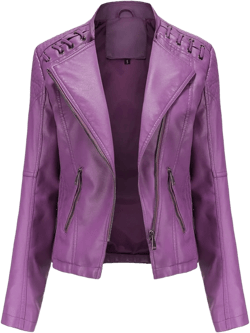 Short Slim Fit Leather Jacket Women, Classic Moto Biker Coat, Stand Collar Vegan Faux Leather (Standard and Plus Sizes)(Purple,Medium)