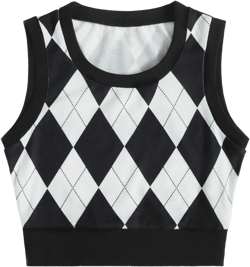 Verdusa Women's Plaid Print Sleeveless Tank Top Round Neck Knit Sweater Vest