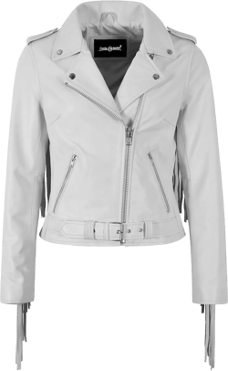 Ladies Brando Leather Jacket Long Fringes Biker Slim Fit Western Style Jacket MBF 6 White