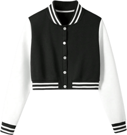 MakeMeChic Women's Baseball Collar Color Block Bomber Jacket Long Sleeve Crop Button Down Coats