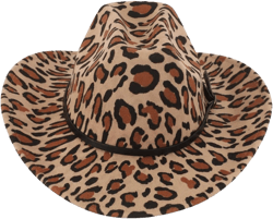 Women's Classic Fedora Cowboy Hat Animal Leopard Print - Western Cowgirl with Leather Band One Size Brown