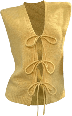 Women's Y2K Bow Tie Front Sweater Vest V Neck Sleeveless Vest Knitted Tank Top Cardigan Yellow Small