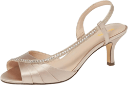 XYD Women Peep Toe Low Heel Sandals Glitter Studded Strap Pleats Slingbacks Wedding Dressy Shoes 9.5 Nude