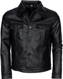 Classic American Singer Popstar Black Faux Leather Comeback Special Elvis Shirt Jacket - Leather Jacket Men Large Black