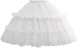 Women Girls Cosplay Short Petticoat Floral Lace 2 Hoop Underskirt White, 47cm