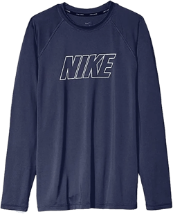 Nike Women's Standard UPF 40+ Long Sleeve Rashguard Swim Tee (as1, Alpha, m, Regular, Regular, Navy Spellout)