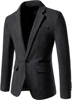 Men's Classic Fit Plaid Suit Knitted Jacket Lightweight Vintage Herringbone Tweed Blazer Two-Button Wool Blend with Pocket Medium Black