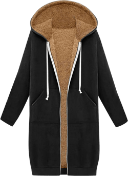 Long Fleece Lined Hooded Jacket for Women, Fuzzy Warm Full Zip Coat Casual Comfortable Thick Knee Length Outerwear