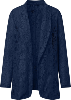 Women's Lace Open Front Long Sleeve Sheer Elegant Casual Blazer Jacket Large Navy