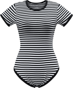 Littleforbig Cotton Romper Onesie Pajamas Bodysuit - Essential Striped Onesie Black 4X-Large Black