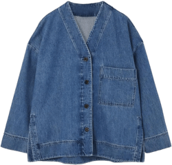 Women's V Neck Button Down Casual Jean Jacket Boyfriend Oversized Long Sleeve Split Denim Jacket