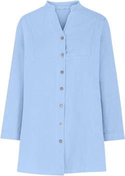 Women Cotton Linen Shirt Dressy Casual Button Down Tunic Dress Tops 2025 Summer Long Sleeve Beach Cover Up Tunic Tees Light Blue Small