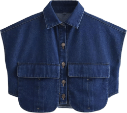 CHARTOU Women Cropped Denim Vest Collared Irregular Sleeveless Tank Jean Vest Shirt Tops Large Dark Blue