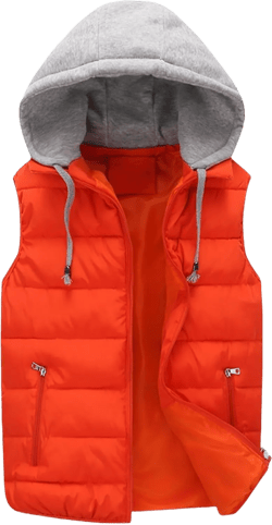 Mens Casual Puffer Vest Hooded Zip Up Quilted Vest Padded Warm Sleeveless Jacket Lightweight Gilet Winter Outwear XX-Large Orange