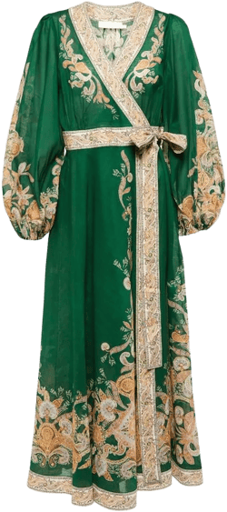 Zimmermann Women's Green Devi Belted Paisley-print Cotton-voile Midi Wrap Dress