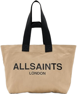 AllSaints Women's Black Ali Canvas East/West Tote Tote Handbags, Canvas/Cotton/Leather