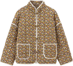 Muchpow Quilted Puffer Jacket for women Floral Printed Lightweight Cropped Button Down Outerwear with Pockets