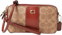 COACH Women's Black Color-Block Coated Canvas Signature Kira Crossbody (Tan Rust) Handbags