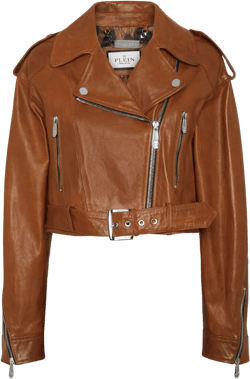 Leather Biker Jacket In Brown